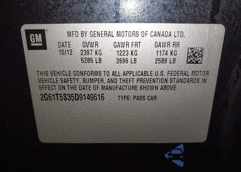 2013 Cadillac Xts Premium z USA, uszkodzony, nr VIN 2G61T5S35D9149616